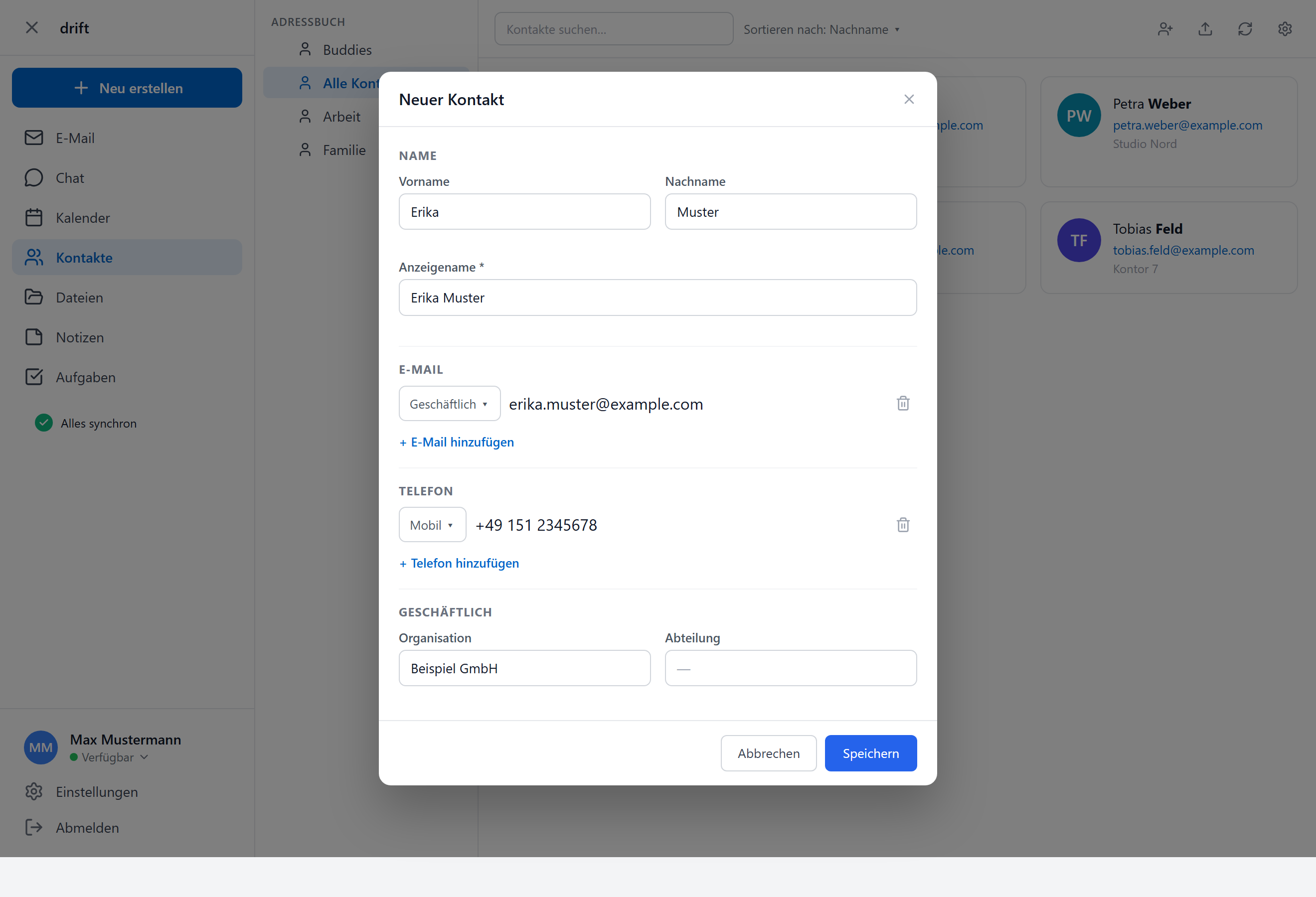 Kontakte mit Editor